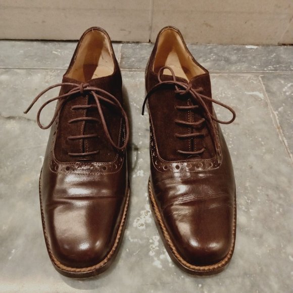 Made In Italy Brown Leather Laceup Brogue Shoes Size 38 or 7 Innovare - Picture 2 of 9